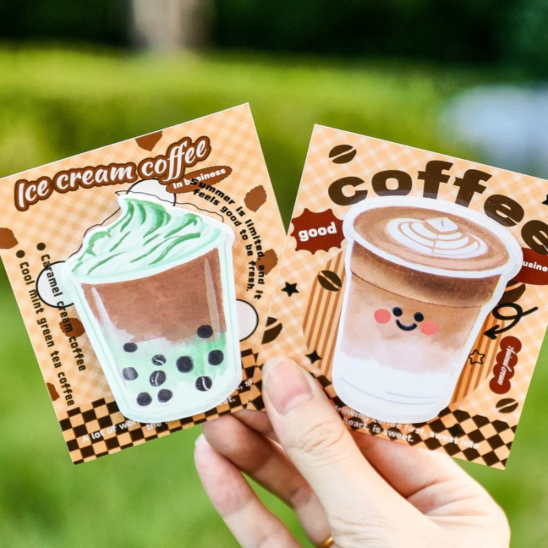 

Office School Supplies Milk Tea Coffee Cute Girly Heart Pocket Decoration Note Student Can Tear Off Message Notes N Times Gift