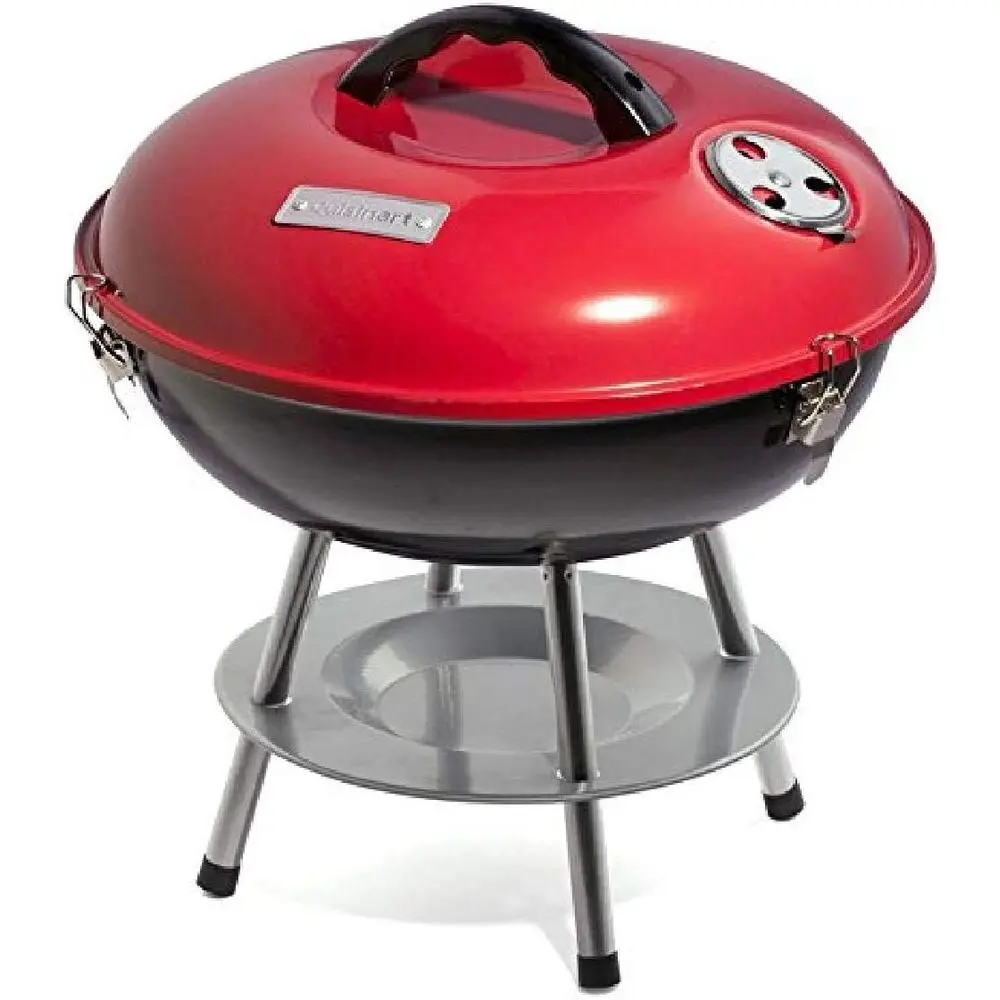 14 Portable Charcoal Grill, Tabletop Outdoor Small Grill with Locking Lid and Dual Vents, Travel Size BBQ Perfect for Camping, C
