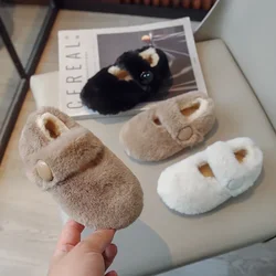 Kids Flat Shoes Fluffy Fur Warm Shallow  New 2024 Winter Children Casual Shoes Hook-loop Cover Toe Comfy Girls Shoes