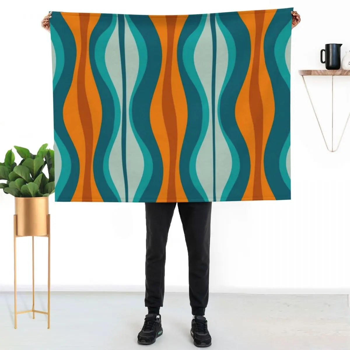 Hourglass Abstract Midcentury Modern Pattern in Orange, Rust, Aqua, Turquoise, and Teal Throw Blanket manga Blankets