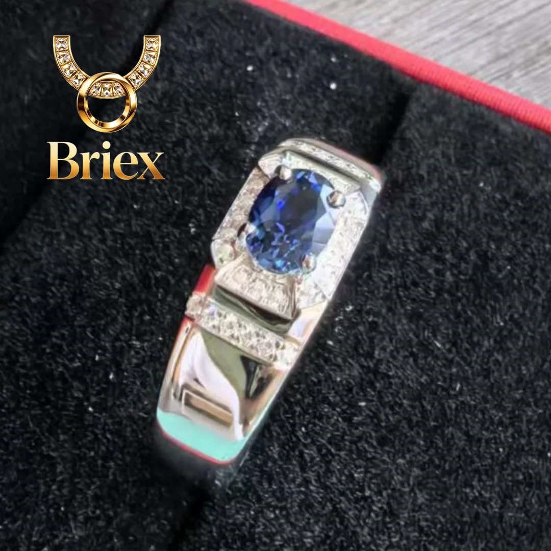 

Briex Jewelry Fantastic AU585 Male Ring 1Ct Oval Cut Sapphire Engagement Ring 14K White Gold Ring for Man Wedding Anniversary Je