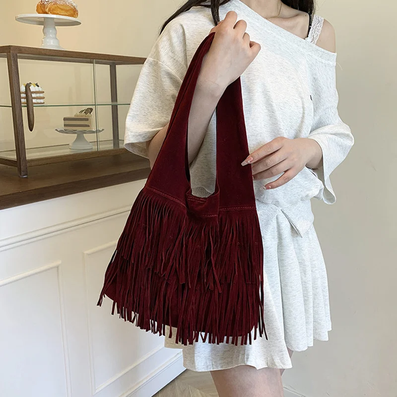 Wildleder-Quasten-Umhängetaschen aus hochwertigem Kunstleder, modische, geräumige, luxuriöse und beliebte Damen-Handtaschen, lässig, neu – Detail 14