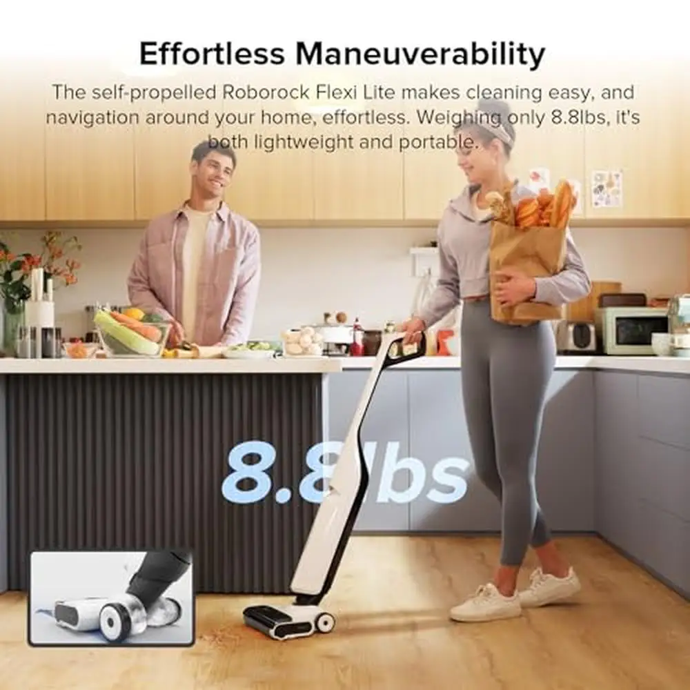 مكنسة كهربائية Flexi Lite الرطبة والجافة، ممسحة لاسلكية خفيفة الوزن 17000Pa، تصميم شفط FlatReach، تجفيف الهواء الساخن، تنظيف ذاتي من الأمام