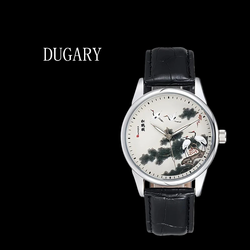 DUGARY Vintage Quartz Watch for Men Traditional Chinese Painting Waterproof Luminous Wristwatches Relogio Masculino Clock