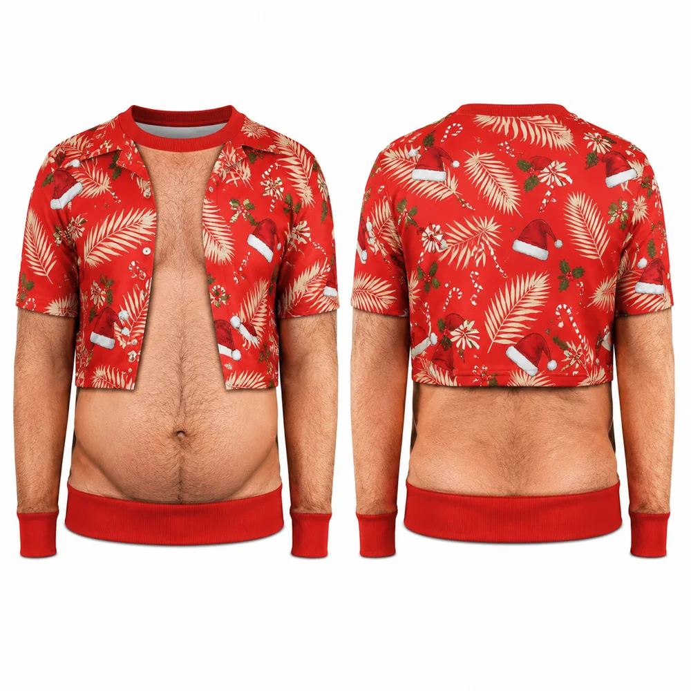 3D-Druck Bierbauch-Muster Lustiger Hässlicher Pullover für Männer Frohe Weihnachten Party Ein Humorvolles Geschenk für Ehemann Pullover Sweatshirt – Detail 8