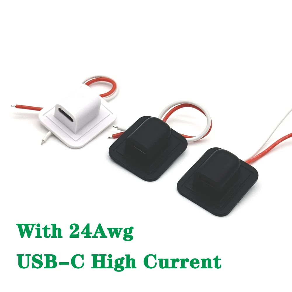 

With 24Awg 20V 3A USB-C High Current Charging Socket black white Plate 2Pin Female Type C Waterproof Female Connector Jack