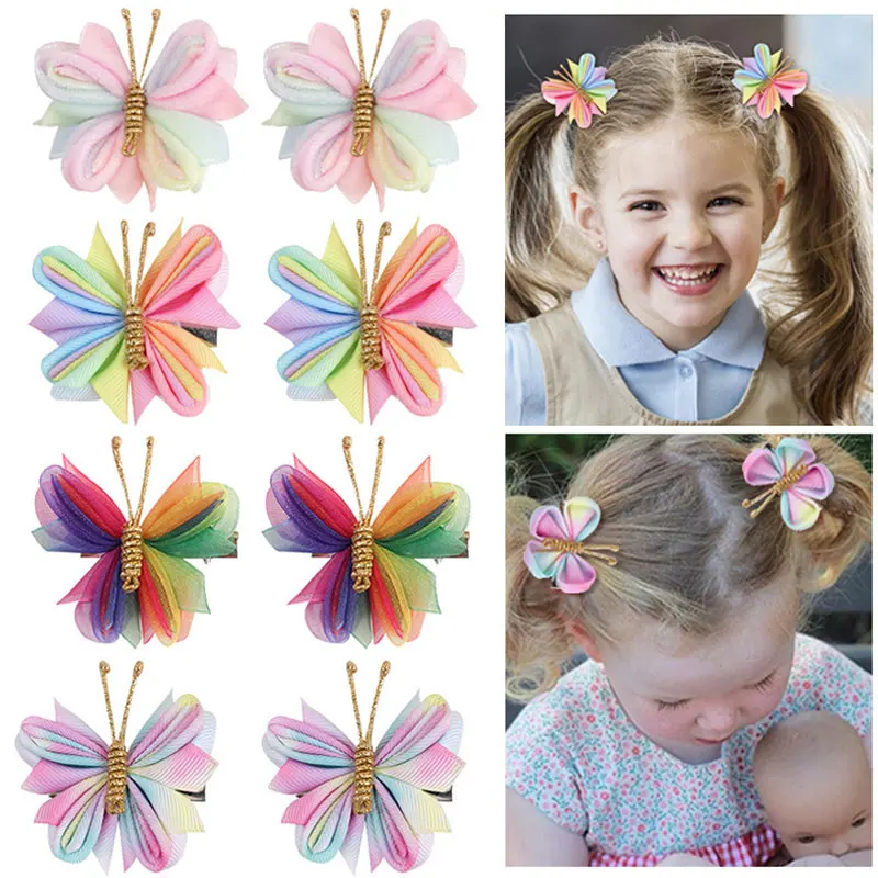 

2PCS Colorful Butterfly Hairpin For Girls Sweet Velvet Hair Ornament Clips Headwear Baby Hairpins Barrettes Hair Accessories