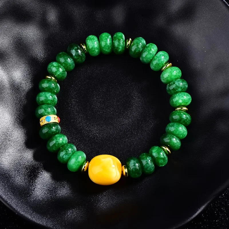 Natural Emerald Jade Dry Cyan Full Green Abacus Beads Bracelet Bangle Charm Jewellery Fashion Accessories Luck Amulet Gift