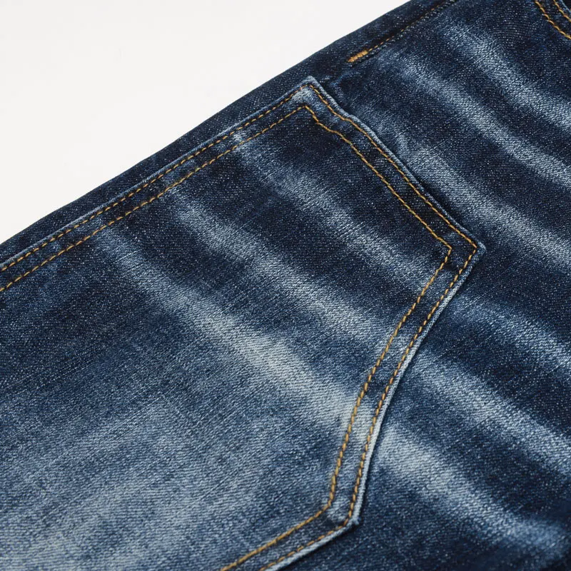 High Street Men's Jeans Patch Washed Nostalgic Stretch Slimming Blue Jeans High Street Designer Hip Hop Brand Straight Pants Hom