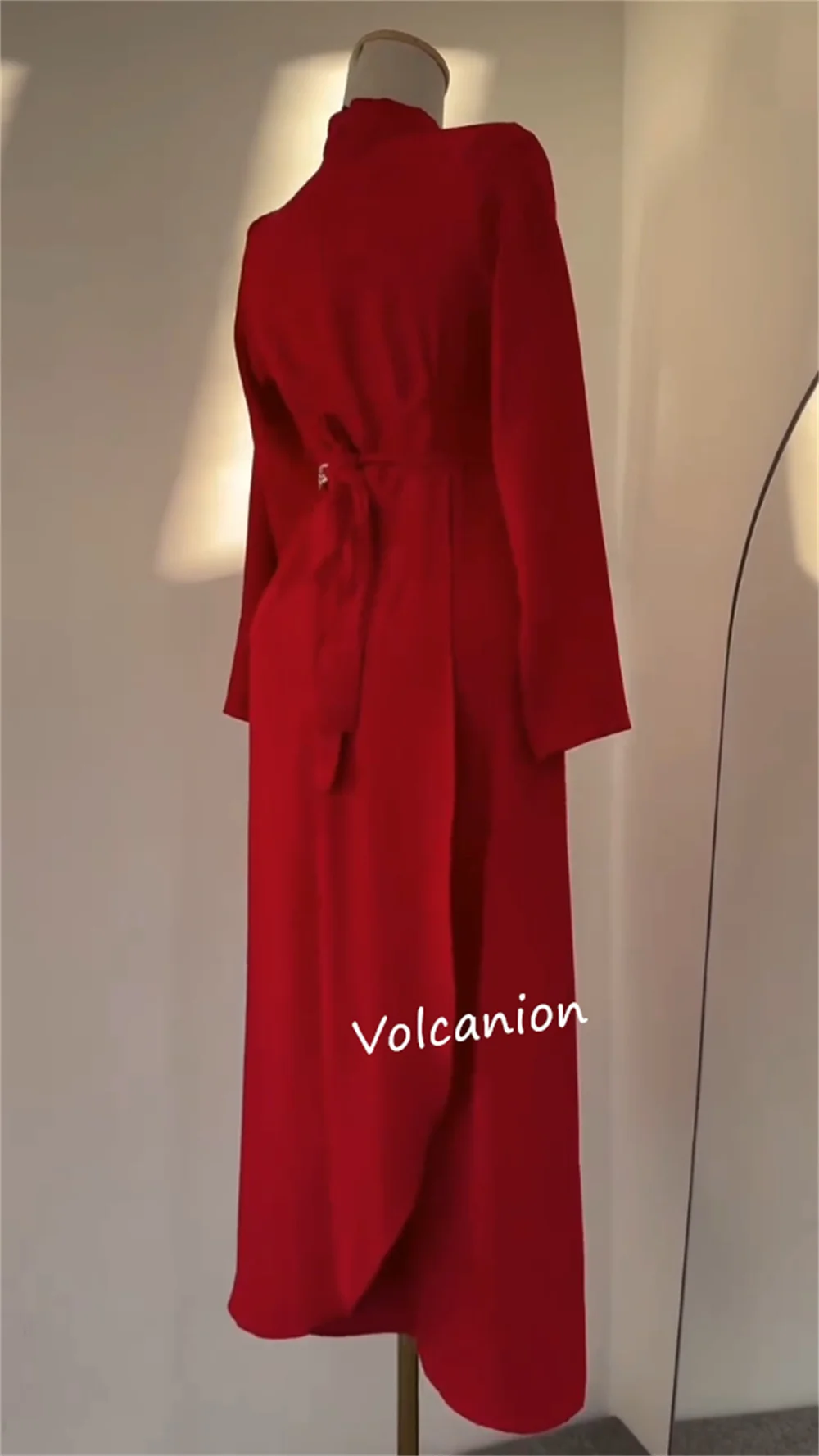 Customized Jersey Rhinestone Sash A-line High Collar Midi Dresses Bespoke Occasion Evening Classic Simple Elegant