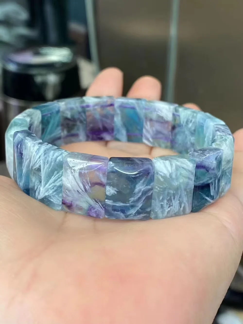 Natural Colorful Feather Fluorite Quartz Wings Bracelet Rectangle Beads Wealthy 12x16mm Bracelet AAAAA
