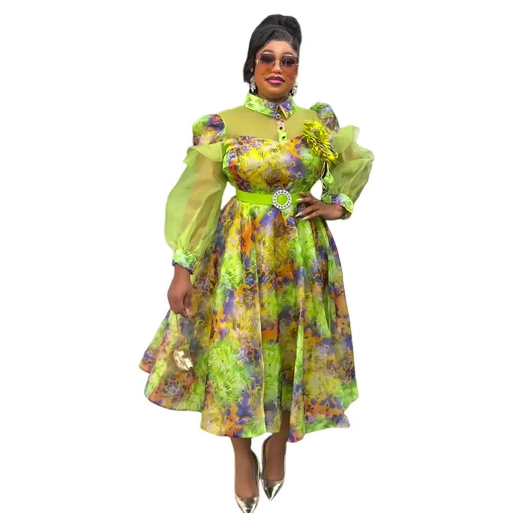 긴소매 쉬폰 드레스 우아한 여성 파티 프롬 생일 이브닝 맥시 로브 아프리카 다시키 의류 터키 드레스