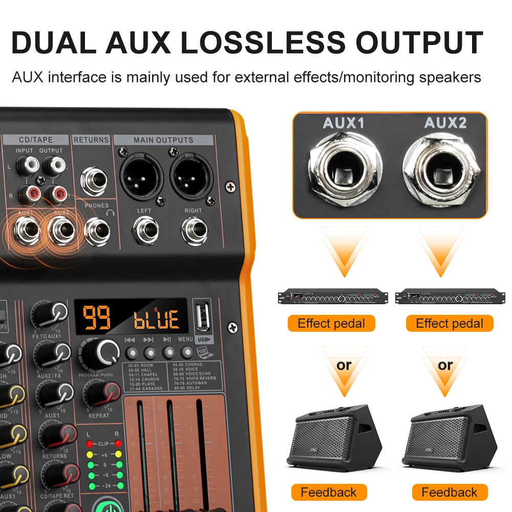 LEUS BL4/6 قناة 99 DSP تأثير جهاز مزج الصوت سجل الكمبيوتر 48 فولت الطاقة الوهمية USB خلاطات الصوت بلوتوث DJ وحدة التحكم خلط لكاريوك