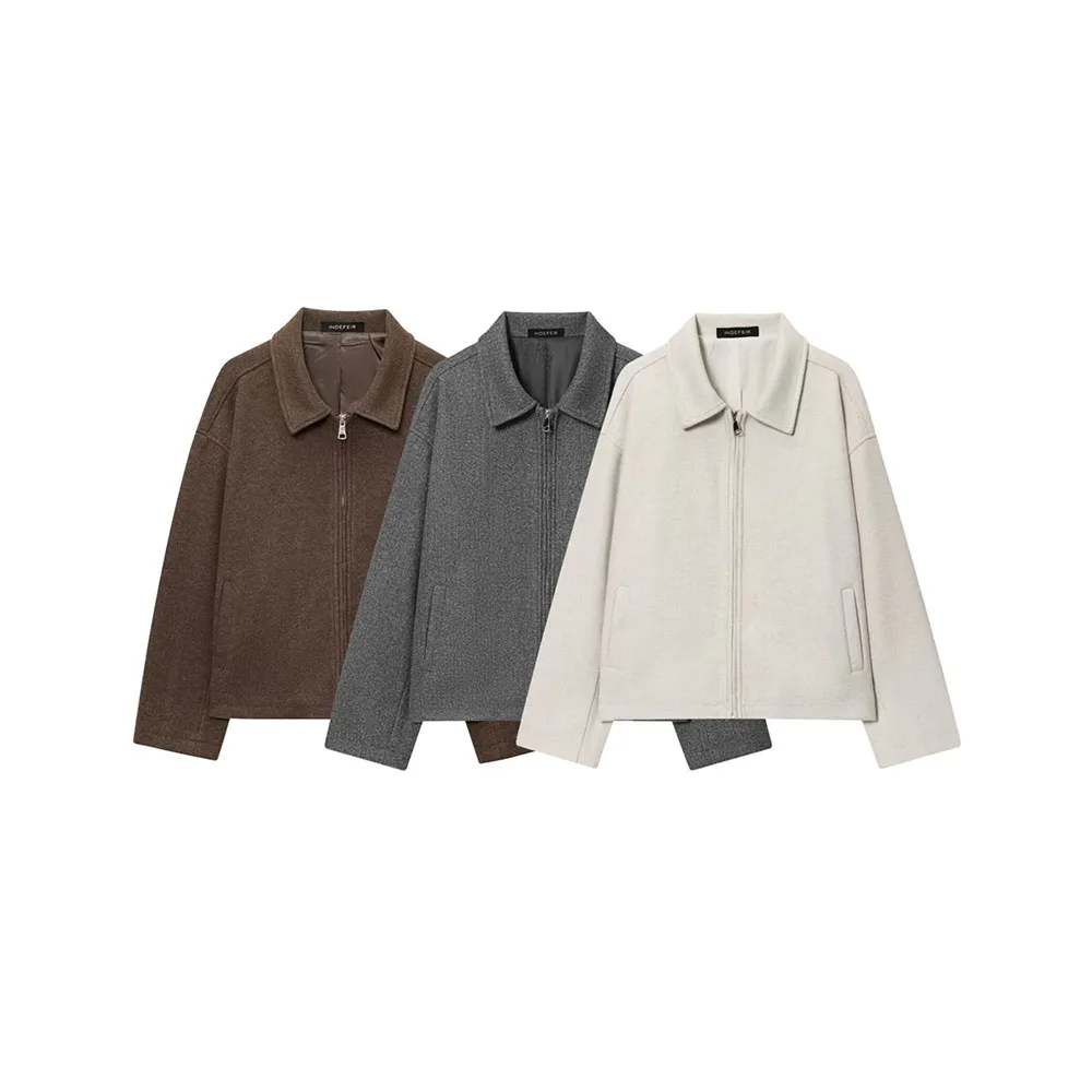 

Осенняя новая женская модная универсальная куртка на молнии с лацканами и длинными рукавами, шерстяное пальто