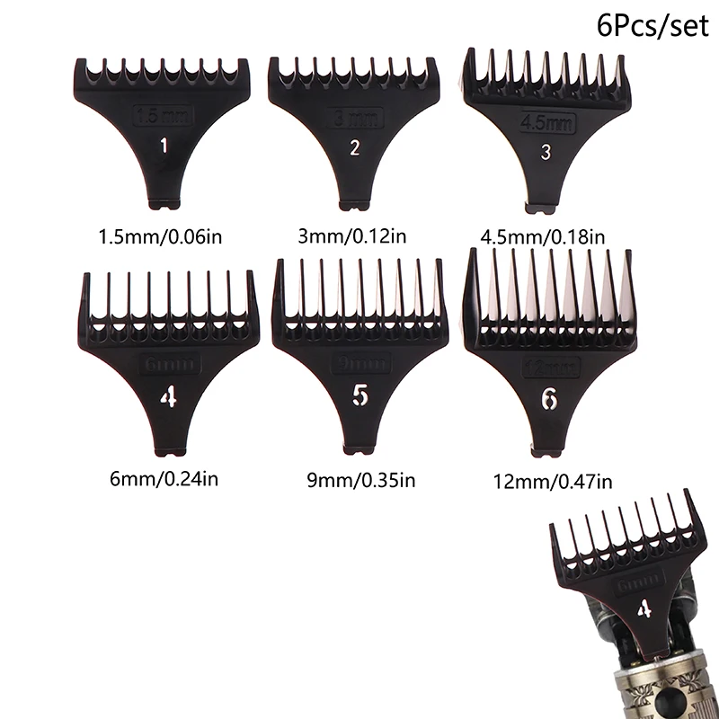 6-teiliges Set für T9 1,5/3/4,5/6/9/12 mm Professioneller Haarschneider, Universelle Aufsätze, Friseur-Haarschneidehilfe, Barber-Guide