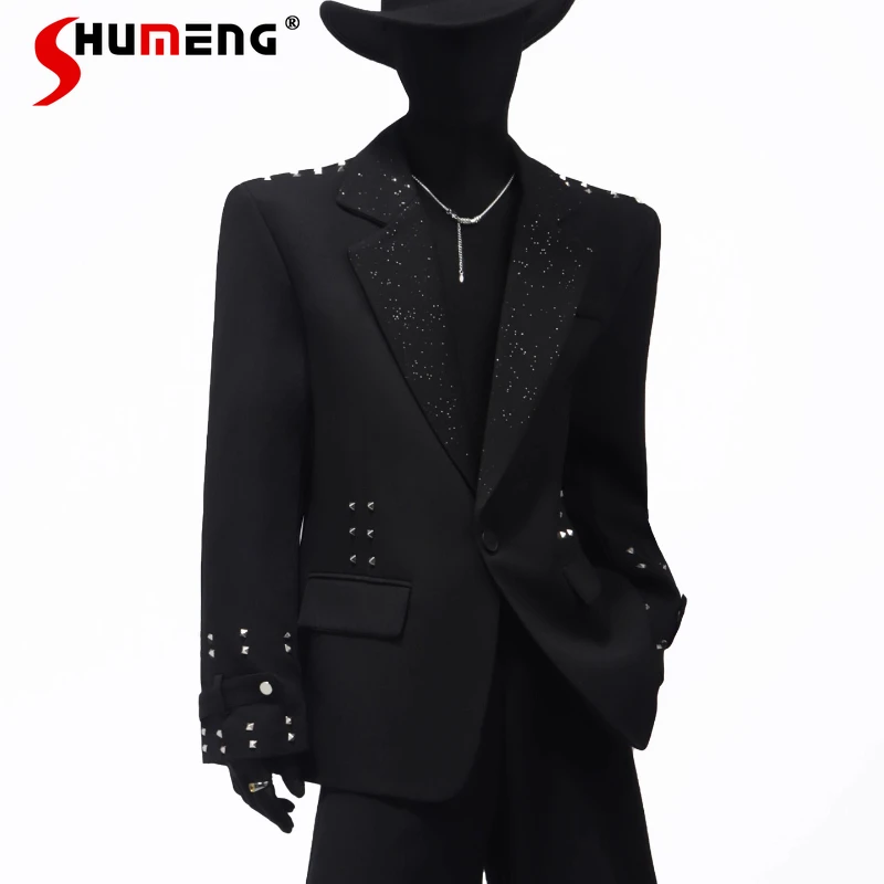 

Men's 2025 Autumn New Personality Trendy Metal Splicing Suit Jackets Fashion Shoulder Pad Versatile High-end Chic Tailored Coats