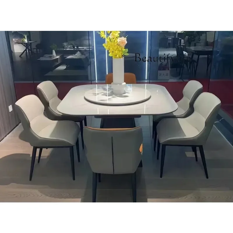 N rock slab dining table Multifunctional telescopic square round dining table Minimal small apartment turntable dining table