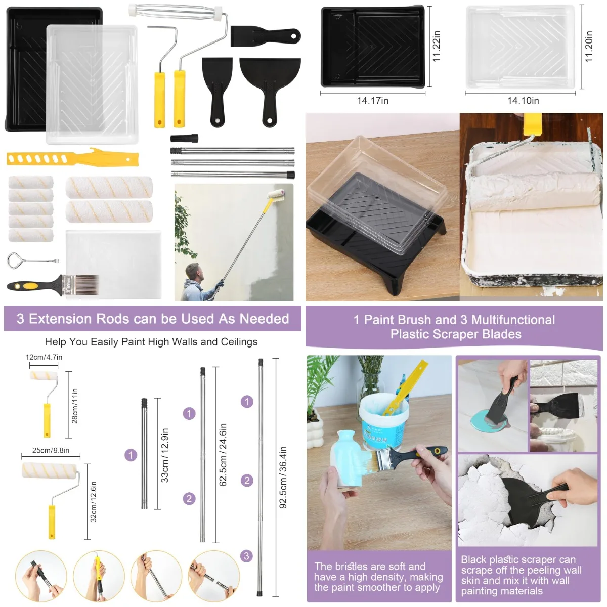 

Набор малярных валиков из 21 предметов: ролики 4 и 9 футов, рама, стержень, лоток, кисть, скребок — профессиональные принадлежности для домашнего интерьера