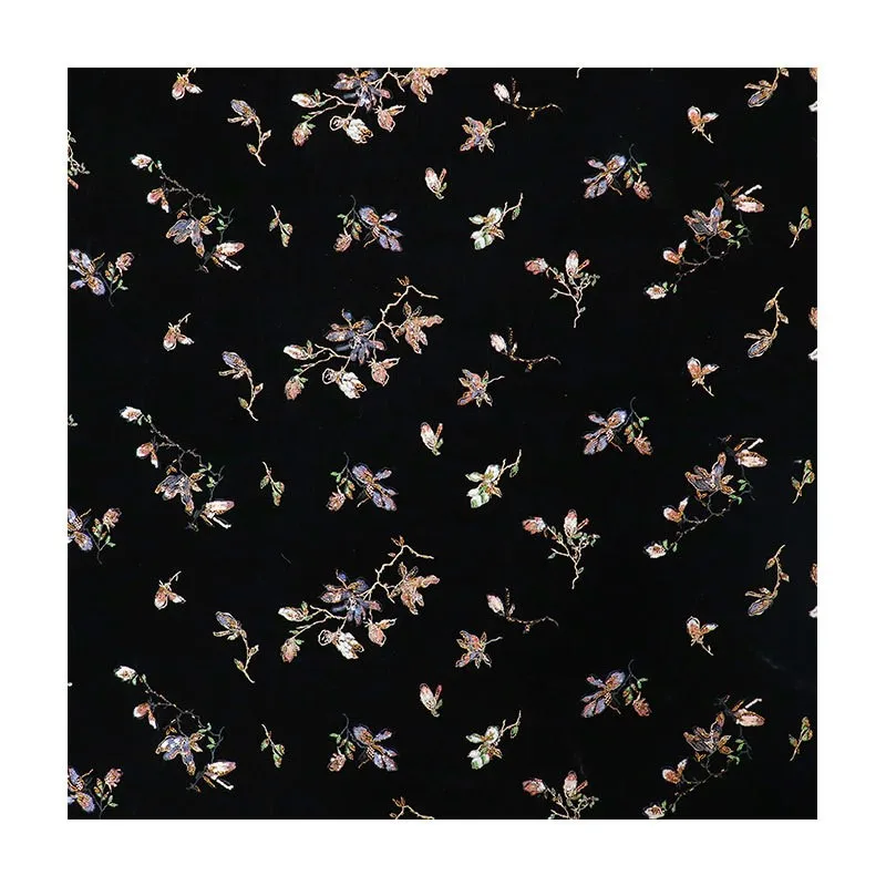 Three-dimensional floral brocade velvet bead embroidery fabric sequined wedding dress evening women's