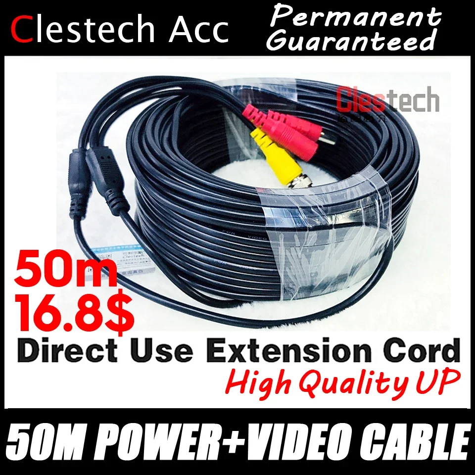 ALL Copper 50m WIRE Video Power AHD CCTV Cables Camera extend Wires for CCTV DVR Surveillance System BNC DC Connectors Extension