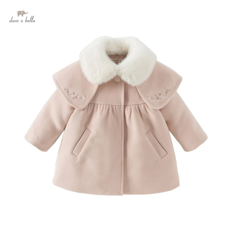 Dave Bella Children Girls Baby Cute Tops Outerwear 2024 New Autumn Winter Casual Sweet Gentle Overcoat Outdoor Warm DB4242652