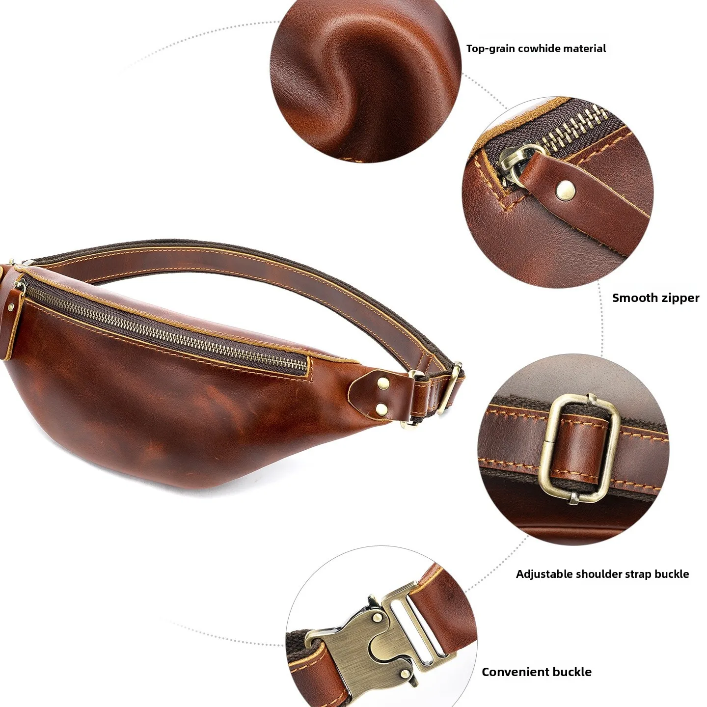 خريف شتاء الرجال ريترو جنون الجلود الرياضة الخصر حقيبة متعددة الوظائف جلد طبيعي حقيبة الهاتف المحمول مادة جلد الغزال #1