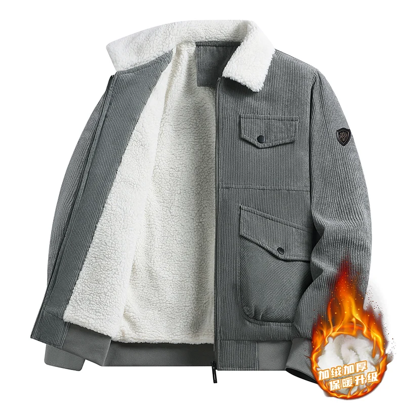 

Winter Man Jackets Thicken Warm Leisure and Turn Down Collar Male Outerwear Vintage Solid Color Long Sleeve Comfortable Men Coat