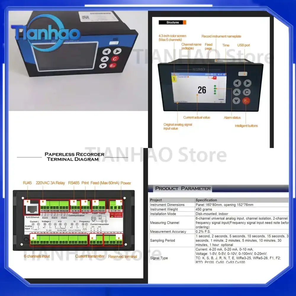 for Temperature Data Logger Pressure Humidity Current Voltage Trend Chart Data Report Pt100 4-20mA Analog Signal Data