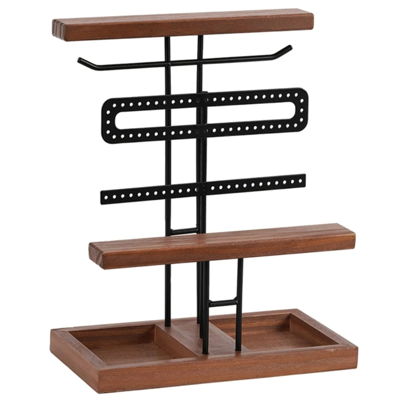 

Space saving Jewelry with Hooks and Earring Display Holder Unique Wood Base Necklace Stand Display Support