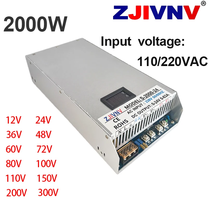 New 2000W Switching power supply Input voltage110VAC/220VAC  Voltage and current both adjustable  with digital display screen