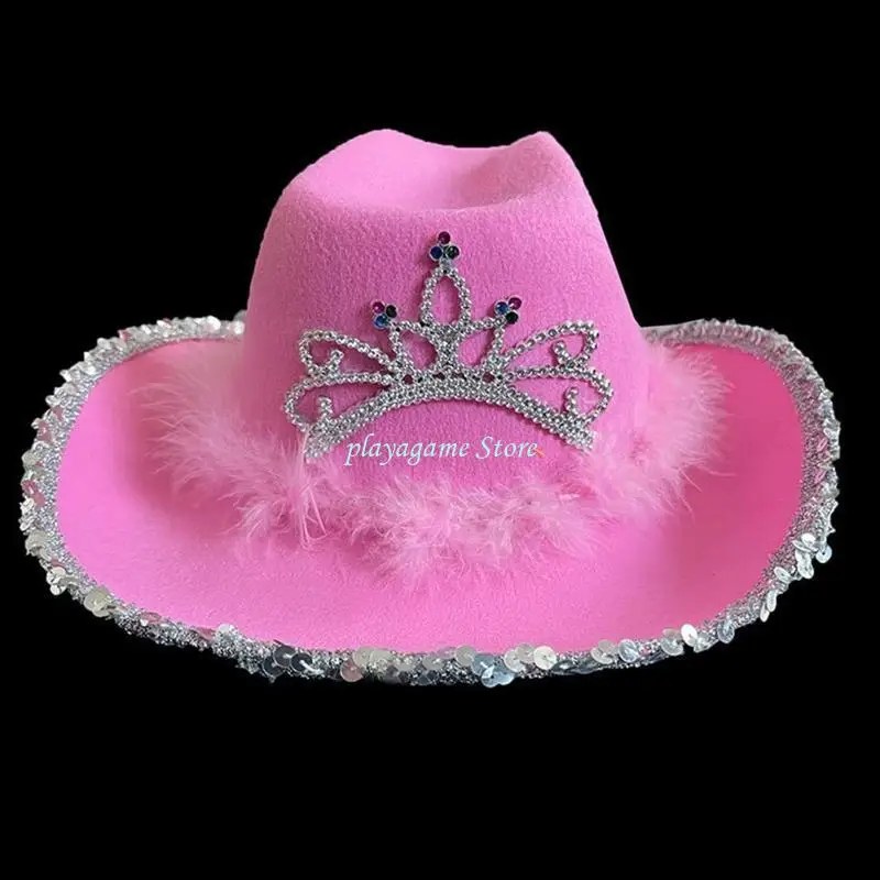 

Y88A Винтажная шляпа Fedora для женщин и девочек, фетровые ковбойские шляпы розового цвета, шляпа в западном стиле