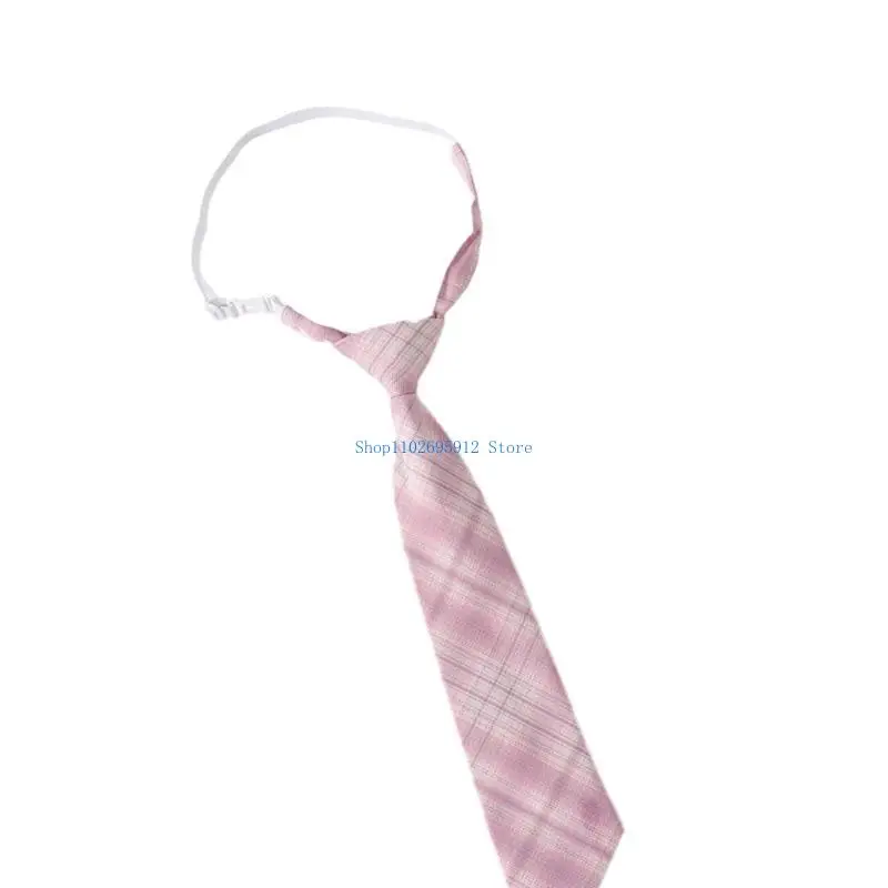 N7YE Korean Japanese Pink Checkered Neck Tie Pre-Tied Bowtie for School Uniform