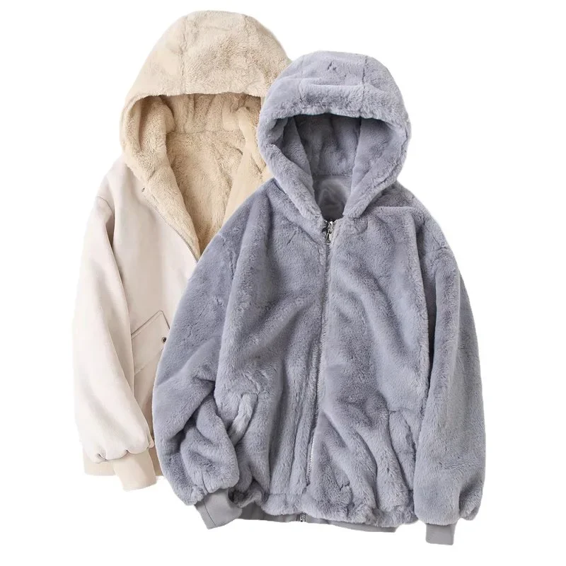 เสื้อผ้าผู้หญิง ฤดูใบไม้ร่วงและฤดูหนาว เสื้อแจ็คเก็ตมีฮู้ดแบบใหม่ ผ้าฝ้ายสองด้าน เสื้อผ้าหนา แฟชั่น เสื้อโค้ทสั้น