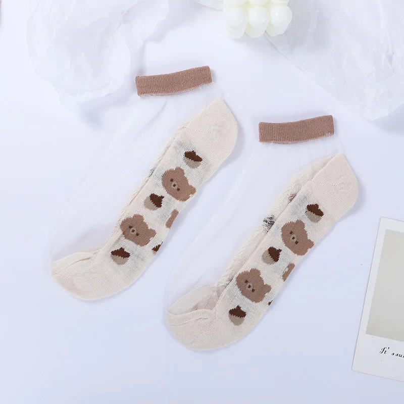 Calcetines informales de oso para mujer, medias finas, cortas, invisibles, boca poco profunda, de cristal, combinan con todo, 5/10 pares