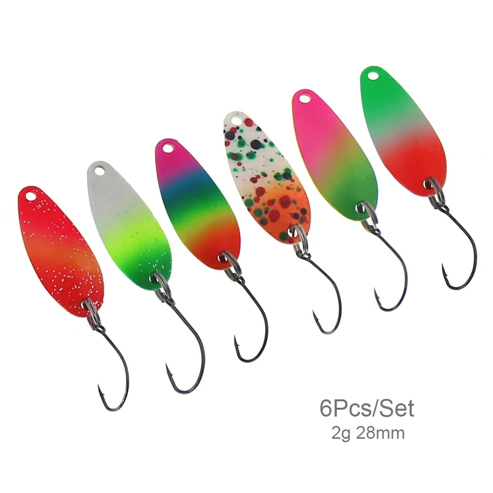 Trout Spoon Bait 6Pcs/Set 2g 28mm Metal Fishing Lure With Single Hook Hard Bait Lures Trout Perch Chub Salmon