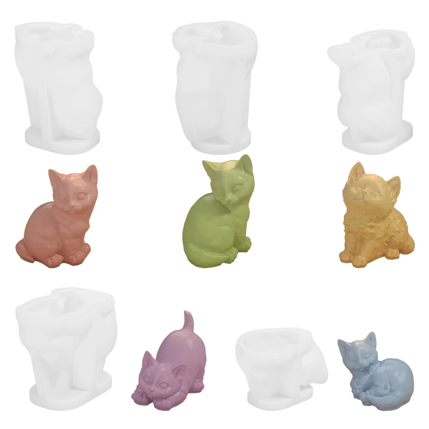 LZ020 3D Cute Sitting Cat Candle Silicone Mold Animal Kitten Plaster Soap Resin Crystal Molds Dessert Fondant Cake Decoration