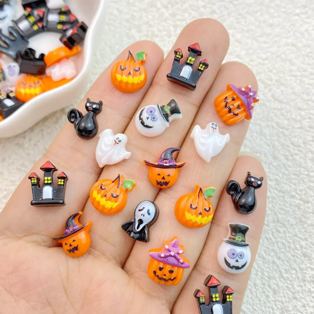 

50Pcs Cute Resin Mini Cartoon holy halloween cat, ghost series Flat Back Manicure Parts Embellishments For Hair Bows Accessories