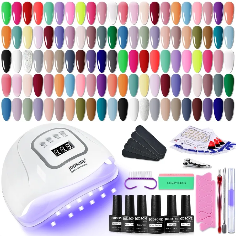 

60 Bottles of Gel Nail Polish Kit with U V Light 55 Kinds of Gorgeous and Charming Gel Polish Kit 5 Pieces Soak off Glossy Matt