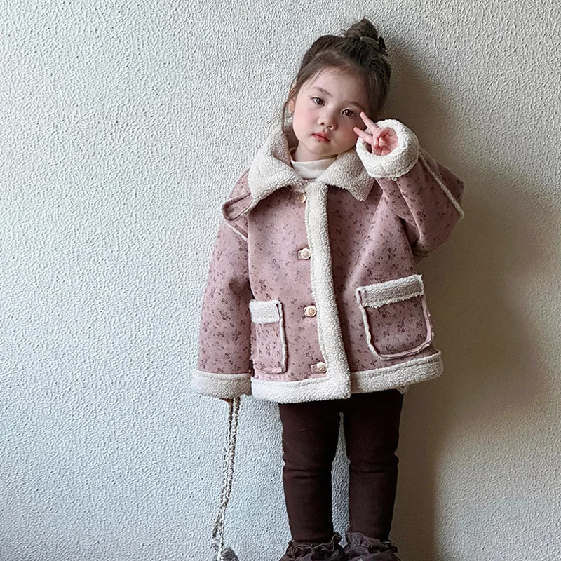 Girls Coat Fur One Autumn Winter 2024 New Children Thickened Baby Girls Winter Coat Cashmere Warm Coat Korean Simple Style