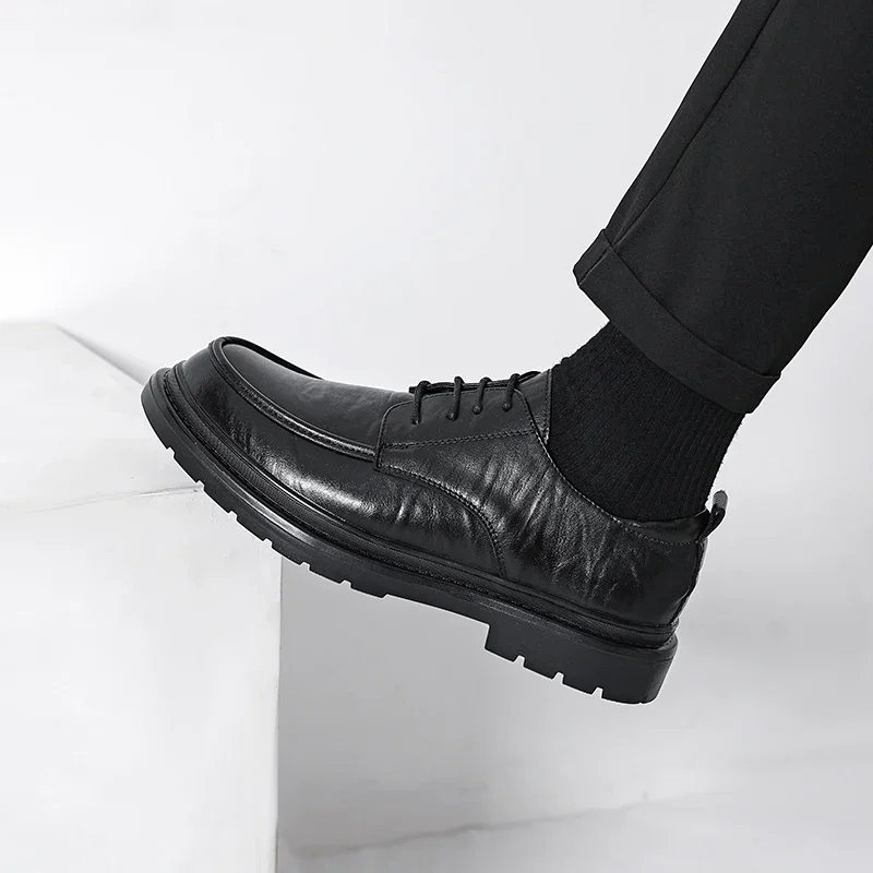 

Derby Men Shoes PU Solid Color Low Heel Lace Up Classic Business Formal Banquet Men Shoes Large Size 38-48