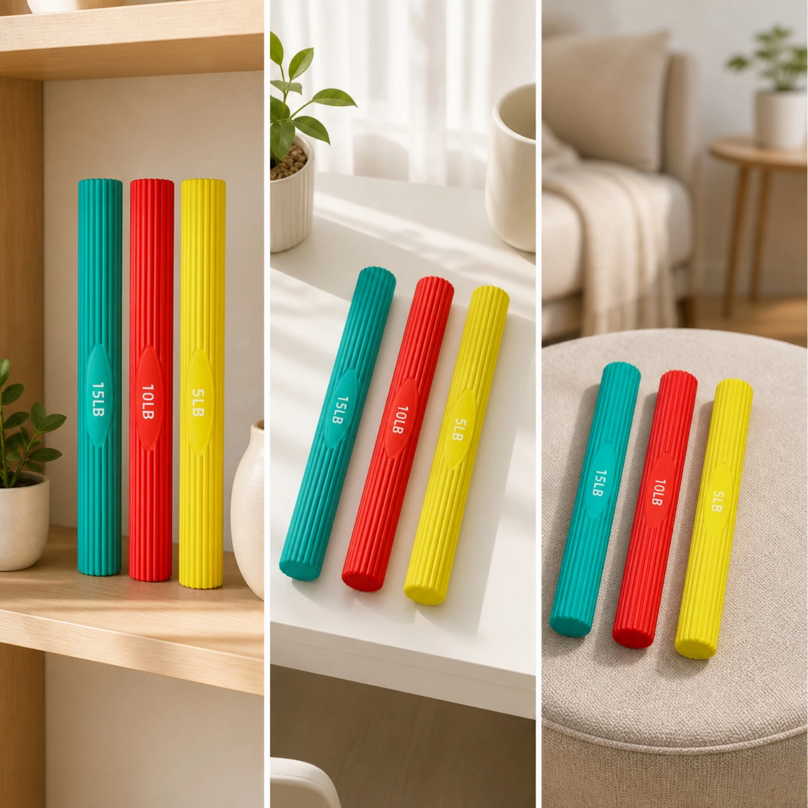 3 Pieces Silicone Resistance Training Bar Ergonomic Fitness Equipment for Home Gym, Desk Breaks