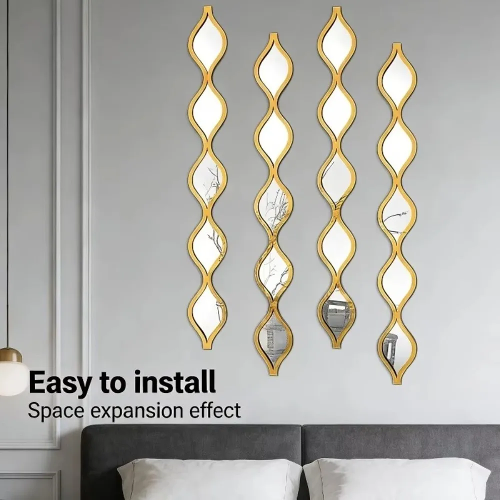 Acrylic Material Mirror Wall Sticker Golden Color Self-Adhesive Wall Mirror Decal Teardrop Shape Removable