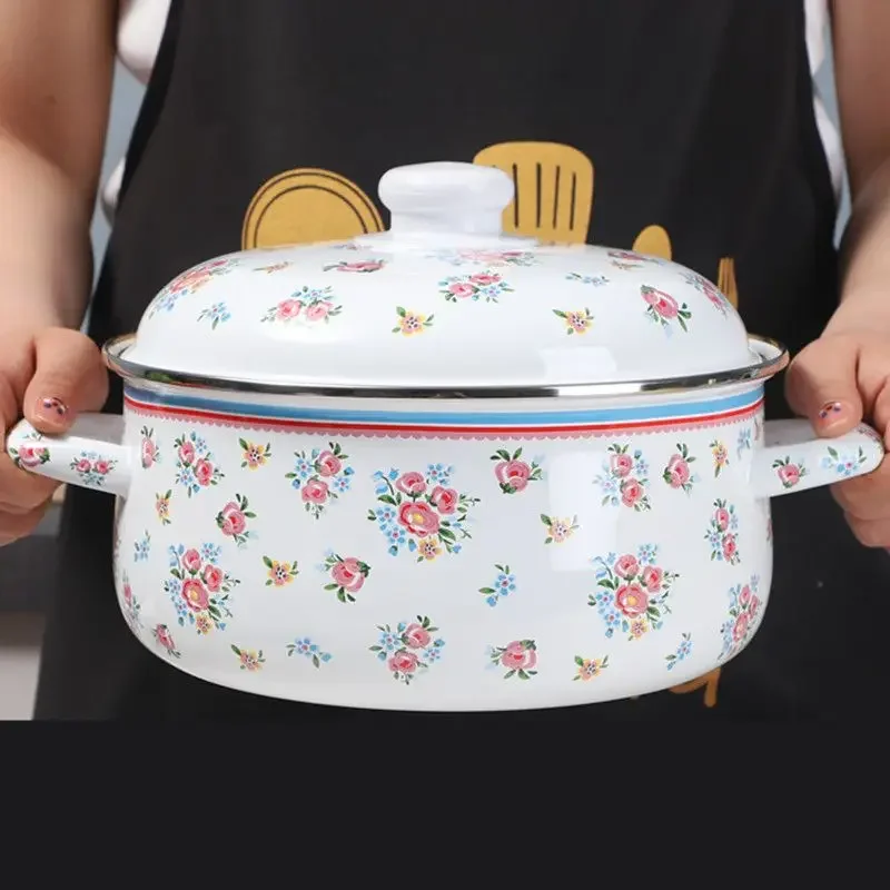 Soup & Stock Pots: Thickened Small Flower Persimmon-shaped Pot with Enamel for Stew