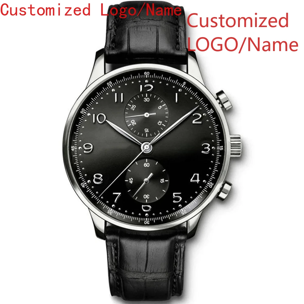 高級自動機械式時計メンズ腕時計ステンレススチールポルトガルローズゴールドブラックブルーレザーホワイトダイヤル