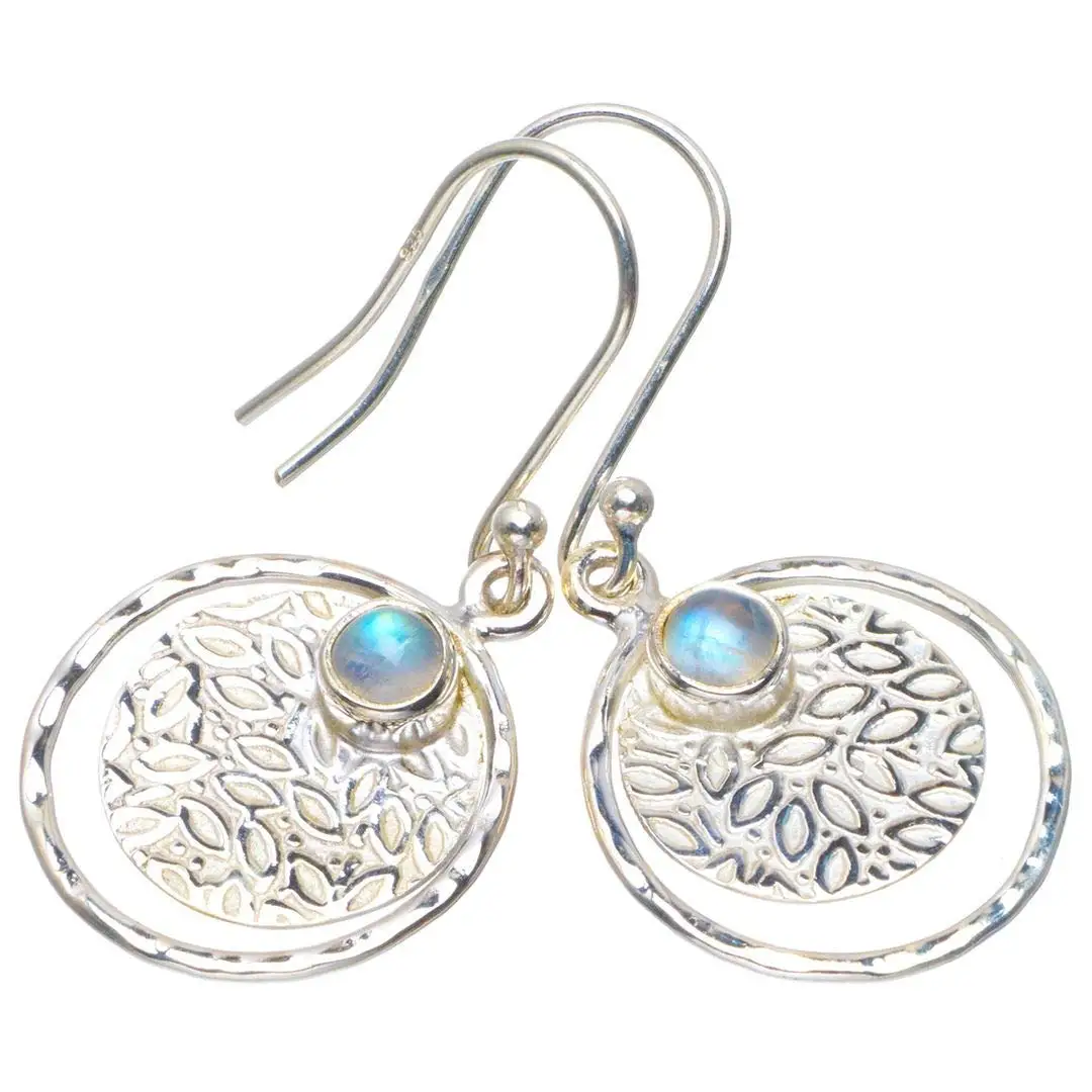 

StarGems® Natural Rainbow Moonstone Handmade Unique 925 Sterling Silver Earrings 1.5" B2978