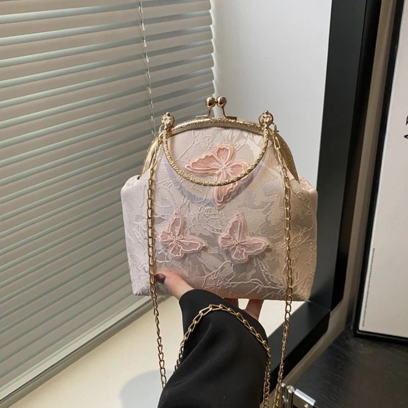 Chinese Style Butterfly Embroidery Women's Shoulder Bags Dinner Party Ladies Chain Crossbody Bag Elegant Simple Female Handbags
