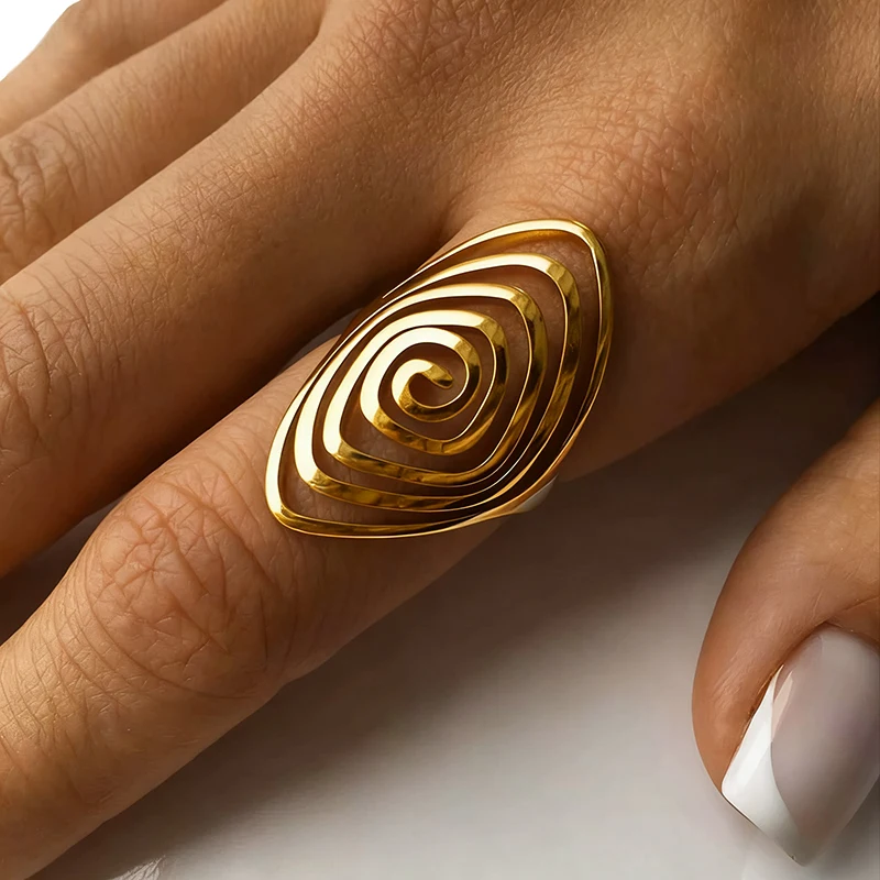Punk Metal Spiral Rings For Men Women Unique Exaggerated Design Opened Ring Stainless Steel Jewelry Party Wedding No Fading
