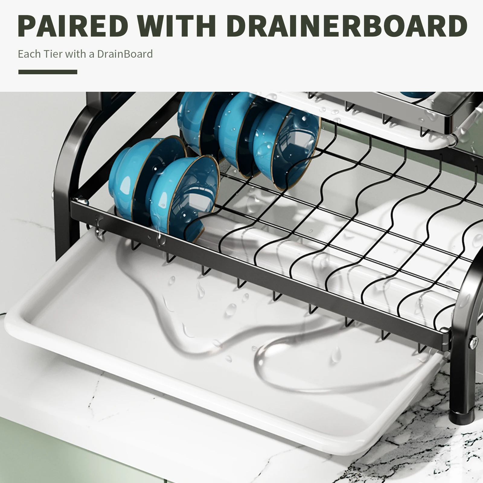 dish drying rack,Multifunctional cutlery holder with drain tray,cutlery holder,cutting board rack,Kitchen supplies storage rack