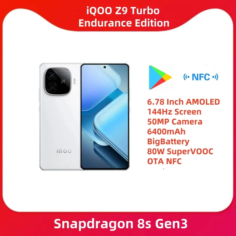 Original iQOO Z9 Turbo Endurance Edition 6.78 Inch AMOLED 144Hz Screen 50MP Camera 6400mAh Big Battery 80W SuperVOOC OTA NFC