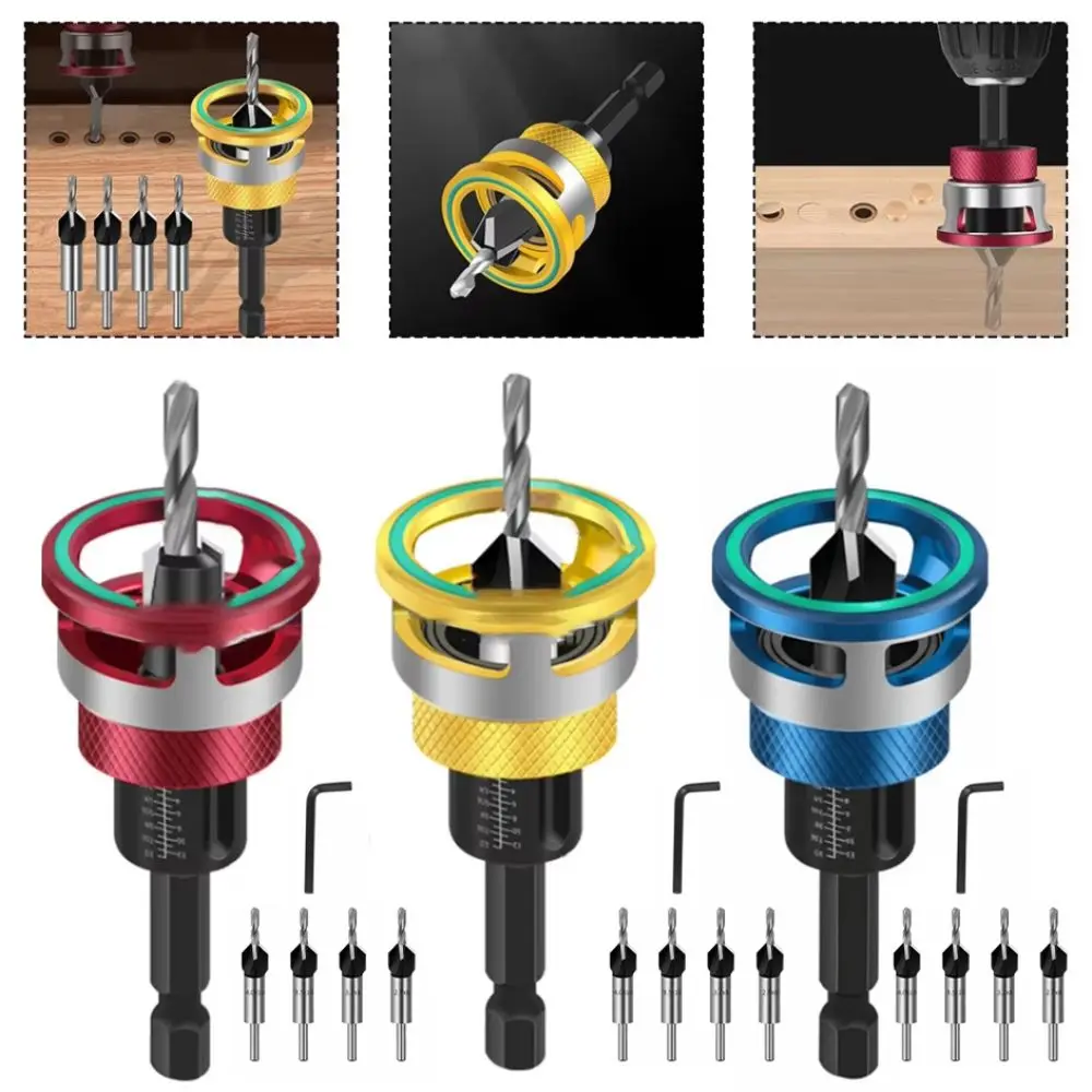 

Набор сверл с конусом и зенковкой по дереву из сплава, регулируемая глубина, шестигранный хвостовик, сверло с потайной головкой, четыре лезвия с низким трением